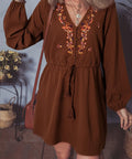Brown boho mini dress styled for Thanksgiving