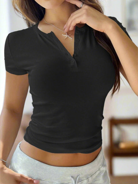 Rib Knit Scoop Neck Short Sleeve Tee - Post & Poppy