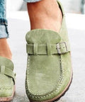 Round Toe Low Heel Buckle Loafers - Post & Poppy