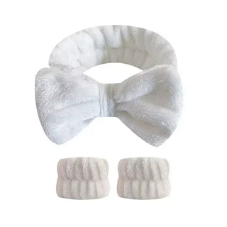2/3Pcs Bow Headband Wristband Set Towel Elastic Soft Washing Face Shower Make up Yoga Sports Skincare Headband for Women Girls - Post & Poppy
