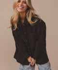 BiBi Button Up Washed Jacket with Pockets - Post & Poppy