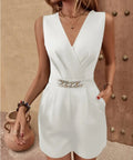 Chain Decor V - Neck Romper with Pockets – Chic Sleeveless One - Piece Outfit - Post & Poppy