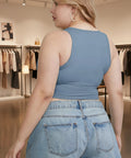 Back view of light blue cropped tank top