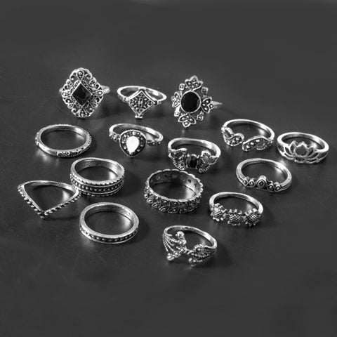 15-Piece Stackable Silver Ring Set for Women