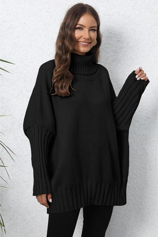 Turtle Neck Long Sleeve Ribbed Sweater - Post & Poppy