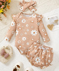 Daisy Ruffle Baby Outfit – Floral Bodysuit, Bloomers & Headband Set - Post & Poppy