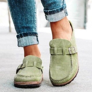 Round Toe Low Heel Buckle Loafers - Post & Poppy
