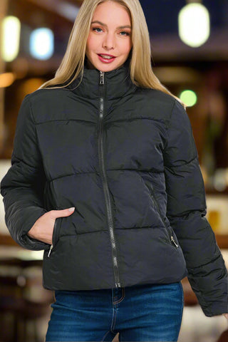 Zenana Zip Up Turtleneck Puffer Jacket with Pockets - Post & Poppy