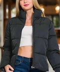 Zenana Zip Up Turtleneck Puffer Jacket with Pockets - Post & Poppy