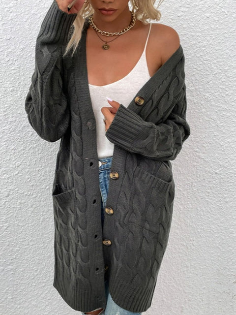 Cable-Knit Button Down Cardigan