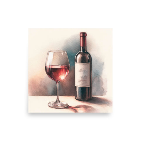 Wine and Bottle Watercolor Matte Poster
