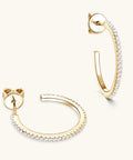 Inlaid Moissanite 925 Sterling Silver C - Hoop Earrings - Post & Poppy