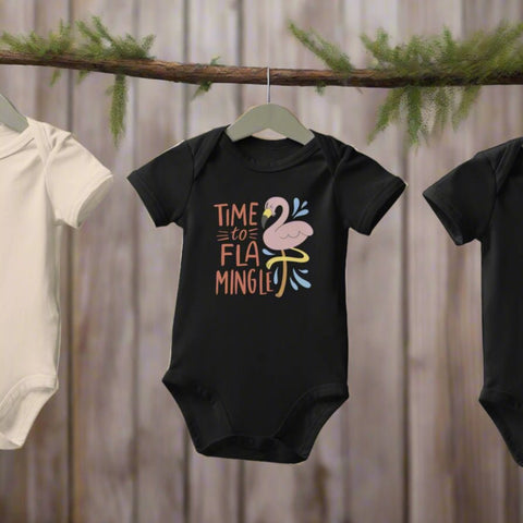 "Time to Flamingle" Baby Onesie – Organic Cotton Flamingo Bodysuit - Post & Poppy