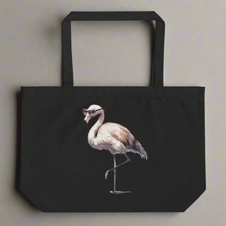 Organic Cotton Flamingo Tote Bag – Black Reusable Shopping Bag - Post & Poppy