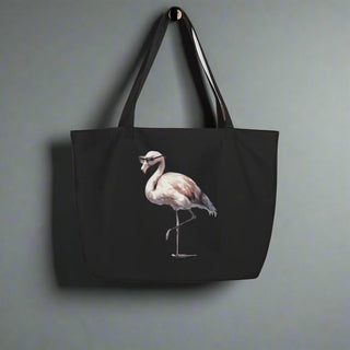 Organic Cotton Flamingo Tote Bag – Black Reusable Shopping Bag - Post & Poppy