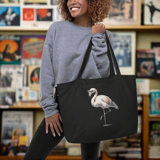 Organic Cotton Flamingo Tote Bag – Black Reusable Shopping Bag - Post & Poppy