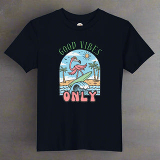"Good Vibes Only" Flamingo – Organic Cotton Kids Graphic Tee - Post & Poppy