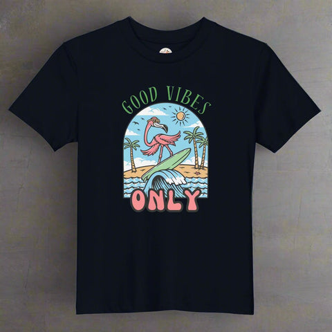 "Good Vibes Only" Flamingo – Organic Cotton Kids Graphic Tee - Post & Poppy