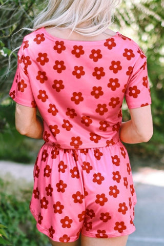 Floral Cropped Tee and Shorts Lounge Set – Two - Piece - Post & Poppy
