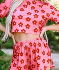 Floral Cropped Tee and Shorts Lounge Set – Two - Piece - Post & Poppy