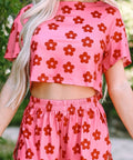 Floral Cropped Tee and Shorts Lounge Set – Two - Piece - Post & Poppy