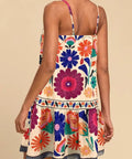 back view of colorful floral sleeveless mini dress for women