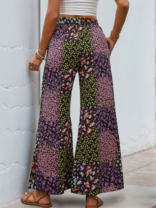 Boho Floral Patchwork Wide - Leg Pants – Lightweight High Waist Summer Trousers - Post & Poppy