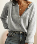 Women's Openwork Button Down Cardigan – Lightweight Long Sleeve Sweater - Post & Poppy