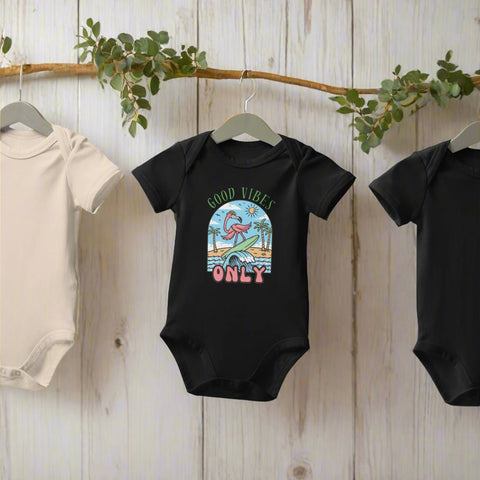 Good Vibes Only Flamingo Baby Bodysuit – Organic Cotton Onesie - Post & Poppy