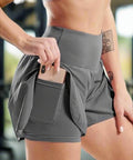 Gray Women’s High Waist Running Shorts with phone pocket and elastic waistband