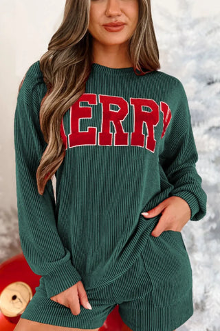 Green Christmas long sleeve and shorts set