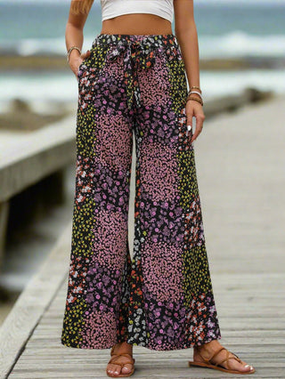 Boho Floral Patchwork Wide - Leg Pants – Lightweight High Waist Summer Trousers - Post & Poppy