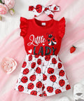"Little Lady" Ladybug Outfit – Ruffle Sleeve Top, Shorts & Headband Set - Post & Poppy