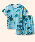 kids sea turtle shirt and shorts set featuring matching ocean themed summer outfit