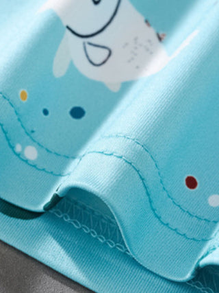 close up of lightweight soft stretch fabric used in kids sea turtle outfit set