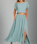 Smocked Waist Crop Top and Midi Skirt Set - Post & Poppy