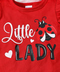 "Little Lady" Ladybug Outfit – Ruffle Sleeve Top, Shorts & Headband Set - Post & Poppy