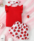 "Little Lady" Ladybug Outfit – Ruffle Sleeve Top, Shorts & Headband Set - Post & Poppy