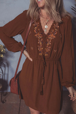 Long sleeve embroidered fall dress for women