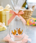 Love birds stemless wine glass wrapped in clear cellophane with ribbon