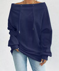 Navy blue off-shoulder long sleeve top with relaxed fit