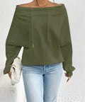 Olive green off-shoulder drawstring top for women