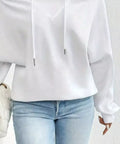 White off-shoulder long sleeve top with adjustable drawstring detail