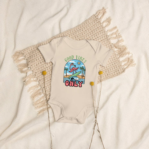 Good Vibes Only Flamingo Baby Bodysuit – Organic Cotton Onesie - Post & Poppy
