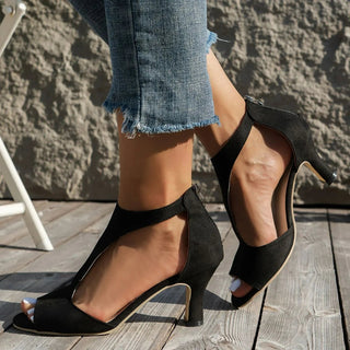 Peep Toe Suede Block Heel Sandals - Post & Poppy
