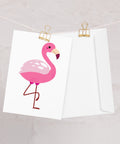Pink Flamingo Greeting Card with envelope clipped to string for display
