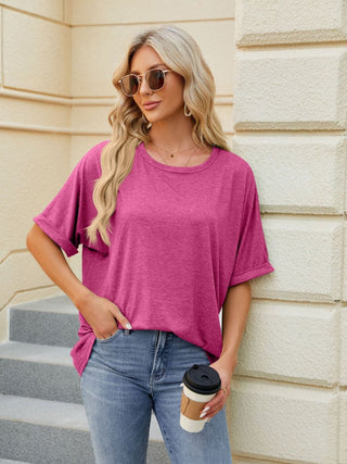 Relaxed Fit Round Neck Half Sleeve Tee – Soft Stretch Everyday T-Shirt - Post & Poppy