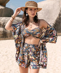 3 - Piece Printed Bra, Cover - Up, and Shorts Set - Post & Poppy