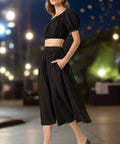 Cropped Puff Sleeve Blouse and Midi Skirt Set - Post & Poppy
