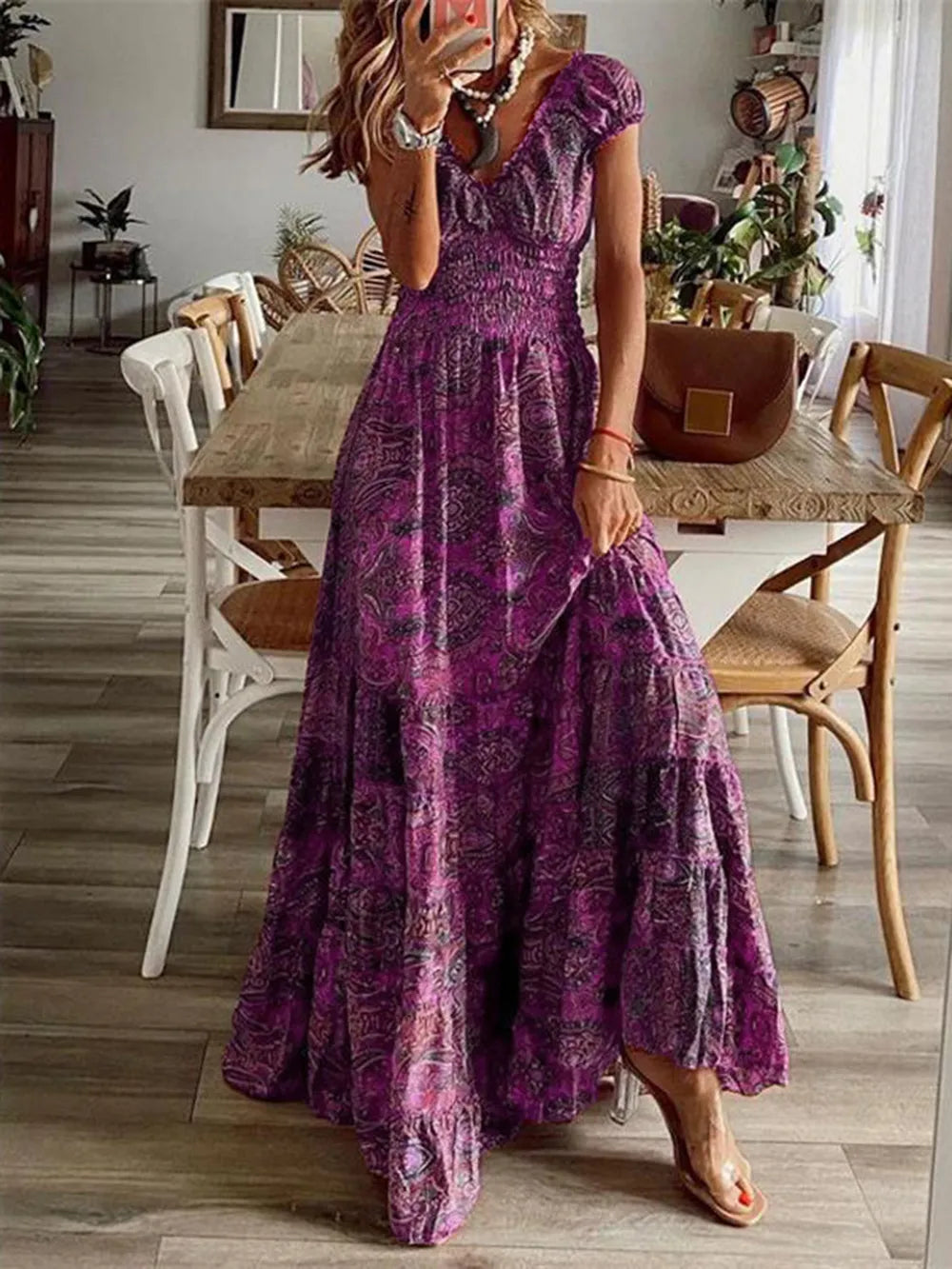 Boho Smocked Maxi Dress – Floral Print – Post & Poppy